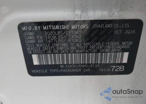 2017 Mitsubishi Mirage Es z USA, uszkodzony, nr VIN ML32A3HJ5HH015193